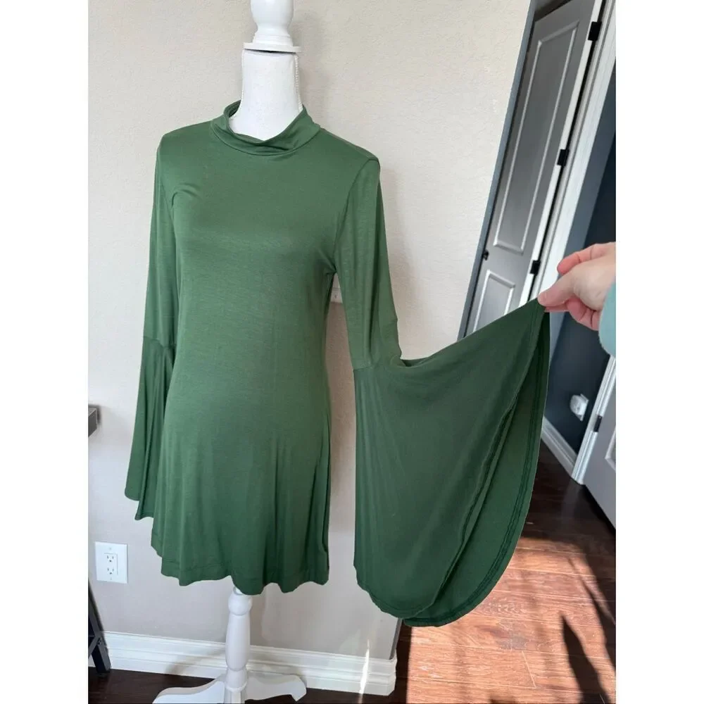 NWT Free People Beach Dare to Dance Green Mini Dress Flare Sleeve size medium